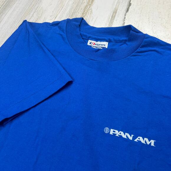 Vintage Pan Am Airlines‎ Blue Crewneck Graphic Tee | Mens Small - Picture 1 of 9